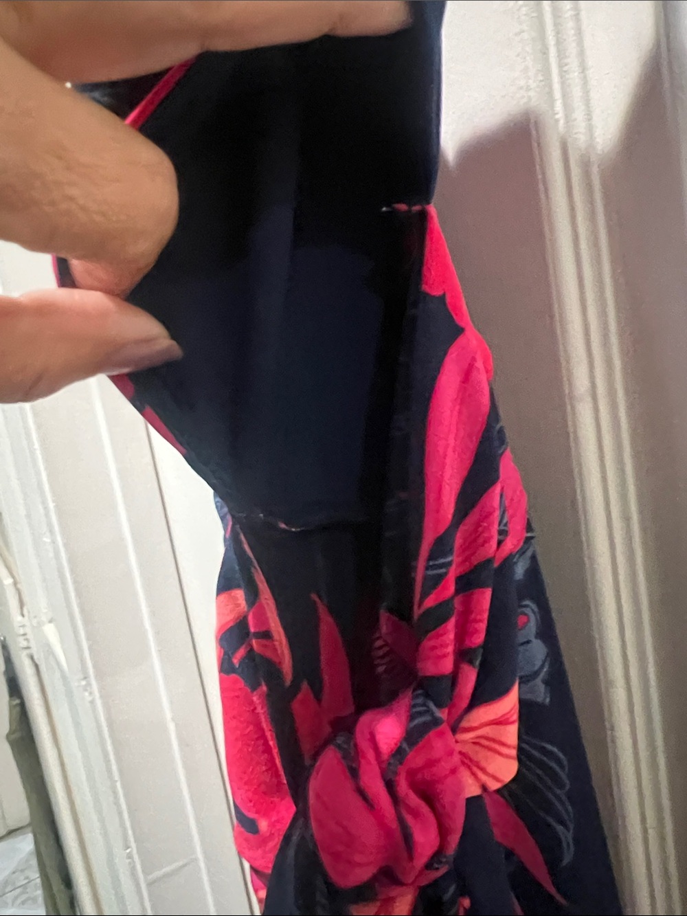 Guess Navy Blue Floral Jumpsuit with Pink & Coral Print - Picture 5 of 10